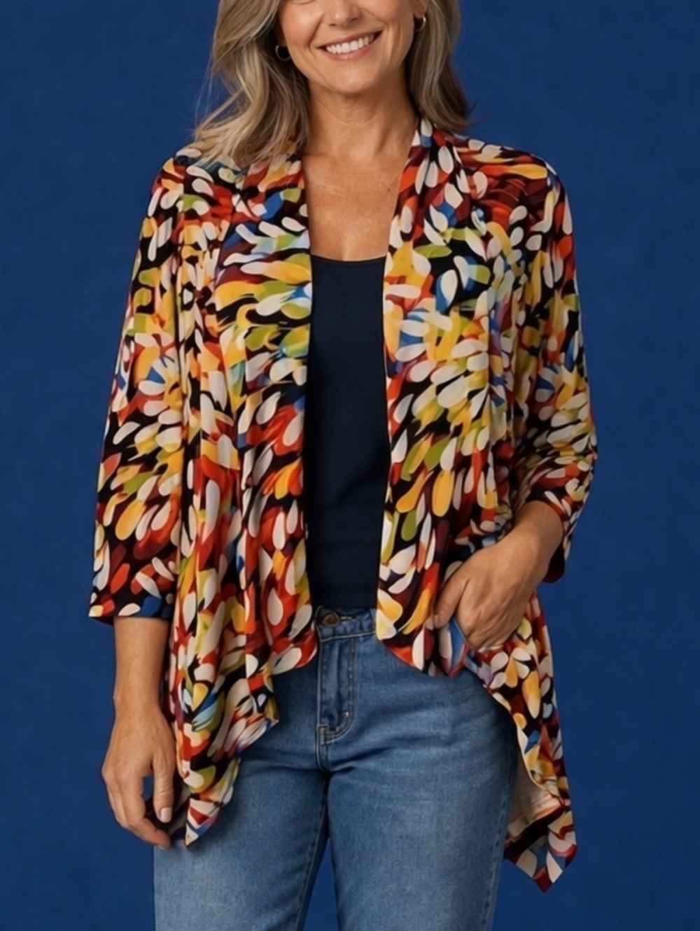 SLINKY BRAND 1990s Colorful Rainbow Artsy Open Front Kimono Jacket